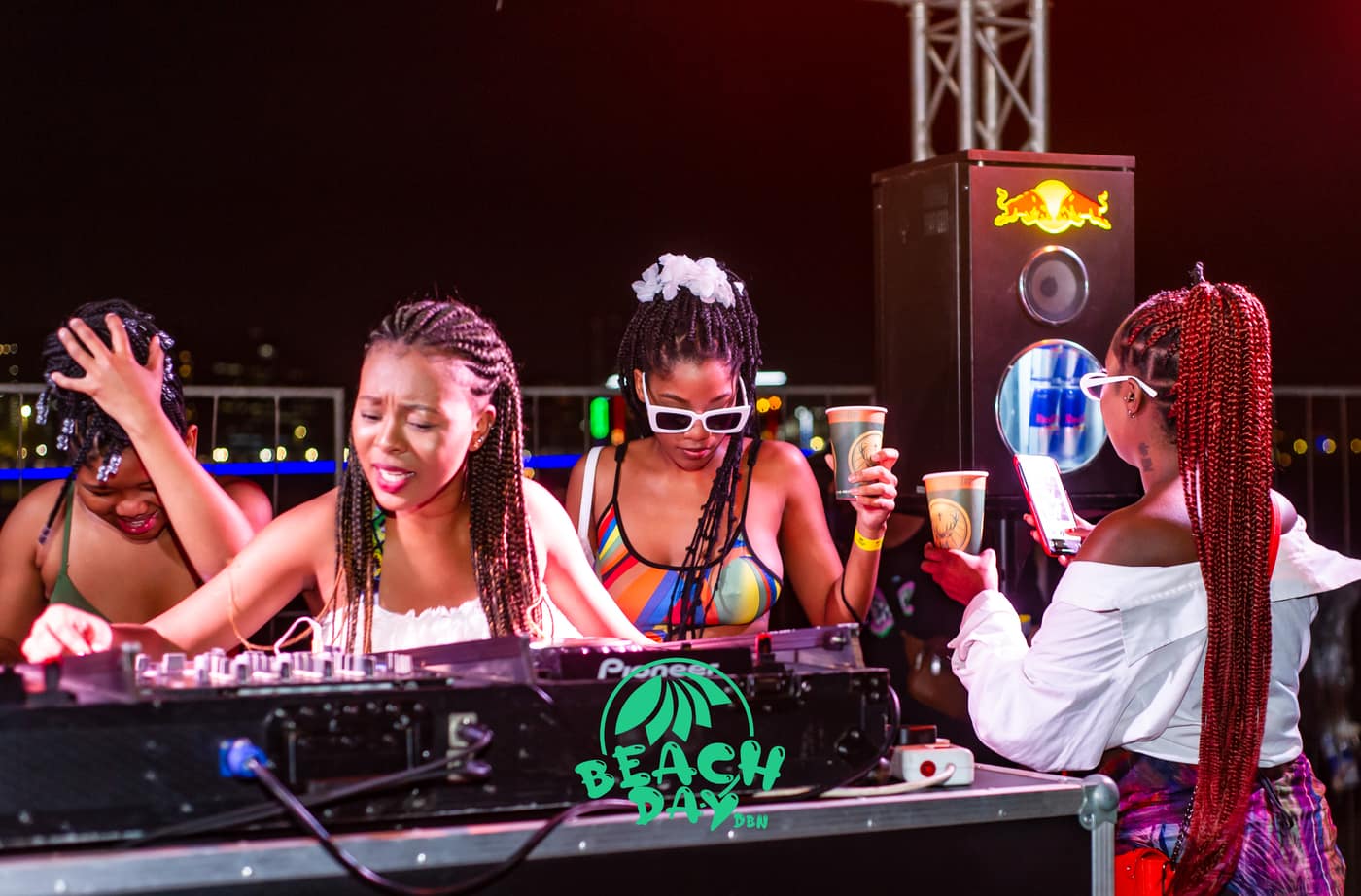 DJs playing to the crowd at night